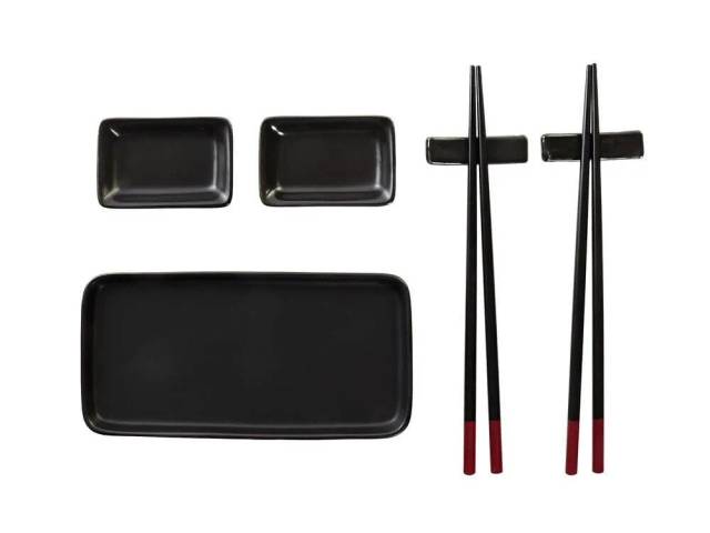 Sushi-sæt Sort Bambus Stentøj (31,3 x 19,3 x 2,7 cm)