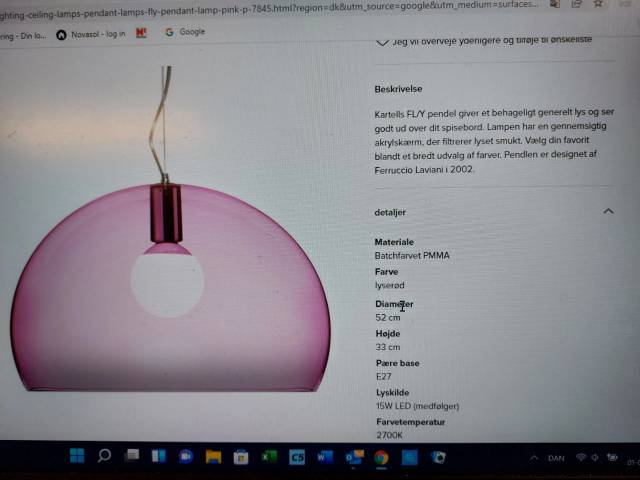 Kartells FL/Y pendel - Lyserød/pink. Pris 650 kr..