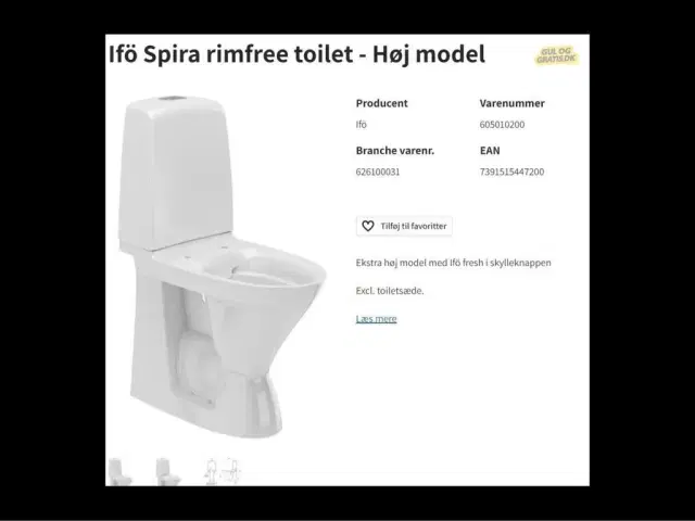 Begå underslæb nitrogen overrasket Nyt Ifö Spira toilet - Høj model | Horsens - GulogGratis.dk