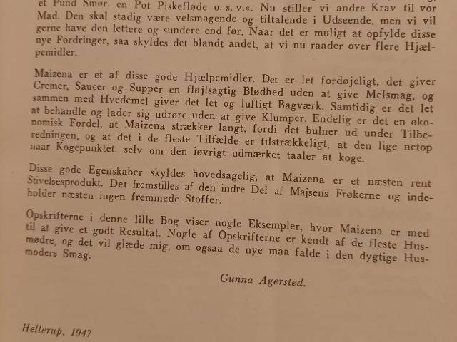 Maizena Kogebog af Gunna Agersted fra 1947